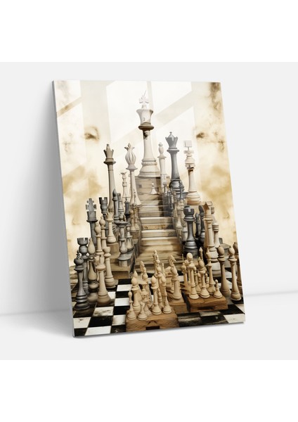 Satranç Modern Sanat Cam Baskı - Satranç, Cam Baskı, Çağdaş Kolaj Sanat Eseri, Duvar Süslemesi, 30X45