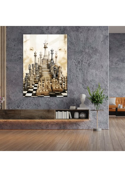 Satranç Modern Sanat Cam Baskı - Satranç, Cam Baskı, Çağdaş Kolaj Sanat Eseri, Duvar Süslemesi, 30X45