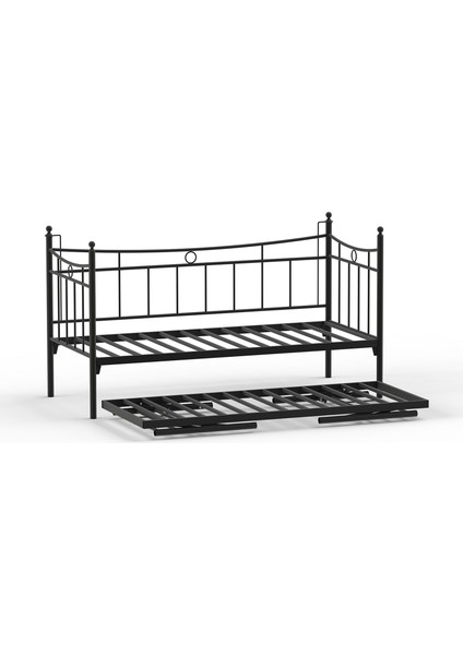 Daily Yavrulu Karyola Daybed Tek-Çift Kişilik Metal Karyola Siyah