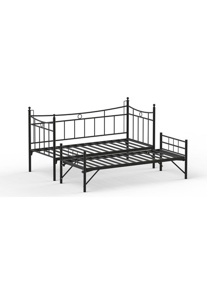 Daily Yavrulu Karyola Daybed Tek-Çift Kişilik Metal Karyola Siyah