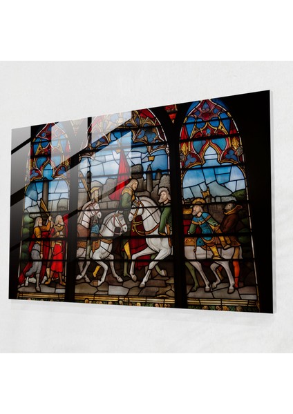 Ortaçağ Katedrali Cam Baskı - Ortaçağ, Modern Sanat, Cam Duvar Sanatı, Mızrak Dövüşü Turnuvası, 45X30