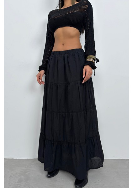 Black Fashion Bel Lastikli Maxi Etek