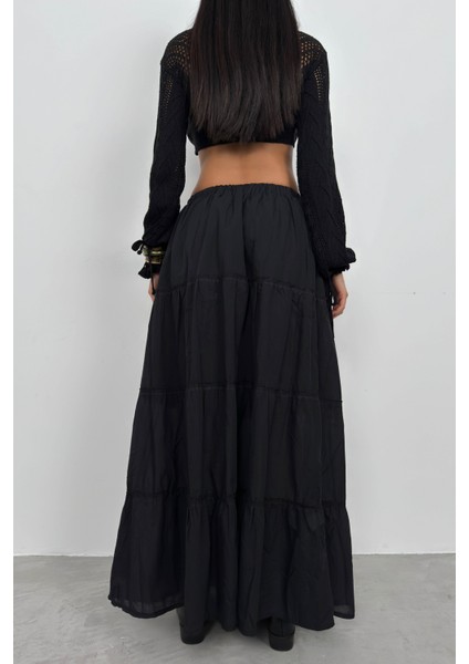 Black Fashion Bel Lastikli Maxi Etek