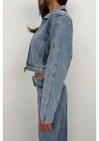 Fermuar Detay Denim Ceket fırsatları