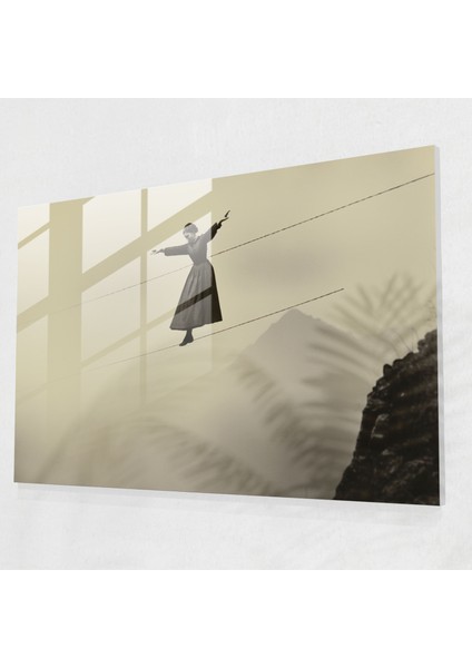 Sirk Cam Duvar Sanatı - Sirk, Ip Gezgini, Vintage Siyah Beyaz Fotoğraf, Sirk Cam Baskı, 45X30