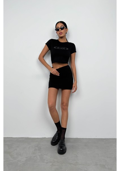 Kabartma Baskılı Likralı T-Shirt