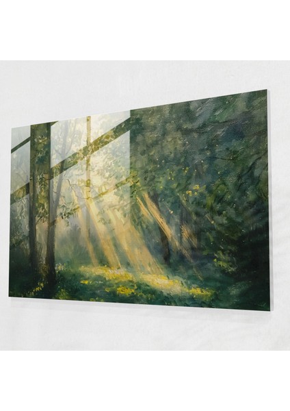 Claude Monet Güneş Işığı Ağaçları Cam Duvar Sanatı - Claude Monet, Modern Sanat, Cam Duvar Sanatı, Ev Dekorasyonu, 45X30