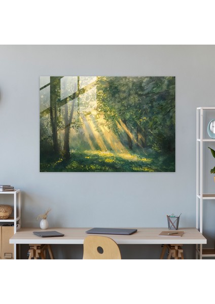 Claude Monet Güneş Işığı Ağaçları Cam Duvar Sanatı - Claude Monet, Modern Sanat, Cam Duvar Sanatı, Ev Dekorasyonu, 45X30 modelleri