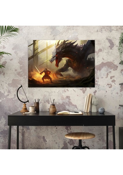 Ortaçağ Cam Duvar Sanatı - Knight Vs Dragon - Ortaçağ, Ortaçağ, Cam Sanatı, Ev Dekorasyonu, 45X30 fiyatları