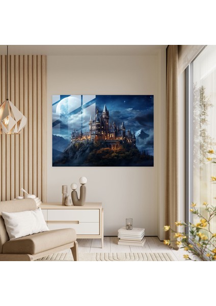 Ortaçağ Kalesi Cam Duvar Sanatı - Ortaçağ, Kale, Yıldızlı Gökyüzü, Modern Sanat, 45X30 modelleri