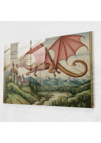 Ortaçağ Ejderha Cam Baskı - Ortaçağ, Büyü, Ev Dekorasyonu, Ortaçağ, 45X30