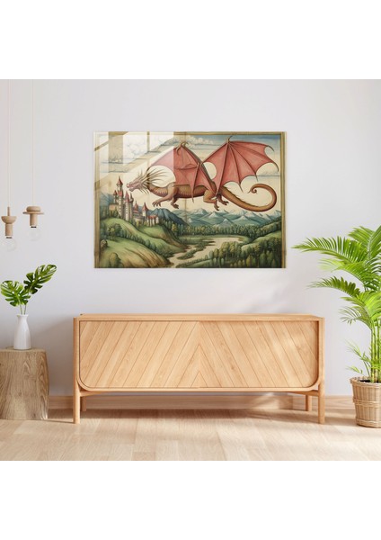 Ortaçağ Ejderha Cam Baskı - Ortaçağ, Büyü, Ev Dekorasyonu, Ortaçağ, 45X30