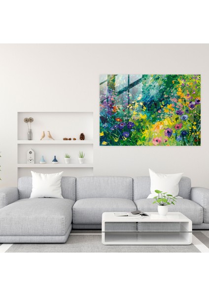Claude Monet Cam Duvar Sanatı - Yemyeşil Çayır Çiçekleri - Claude Monet, Duvar Dekorasyonu, Modern Sanat, Canlı, 45X30