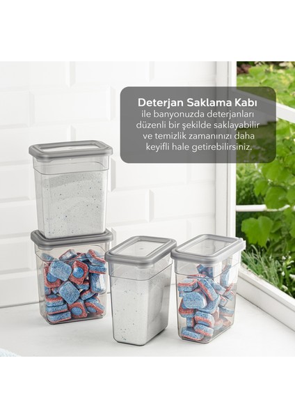 4'lü Etiketli Deterjan Saklama Kabı Seti - Hava Geçirmez Kapaklı Saklama Kutusu - 4 x 1100 ml