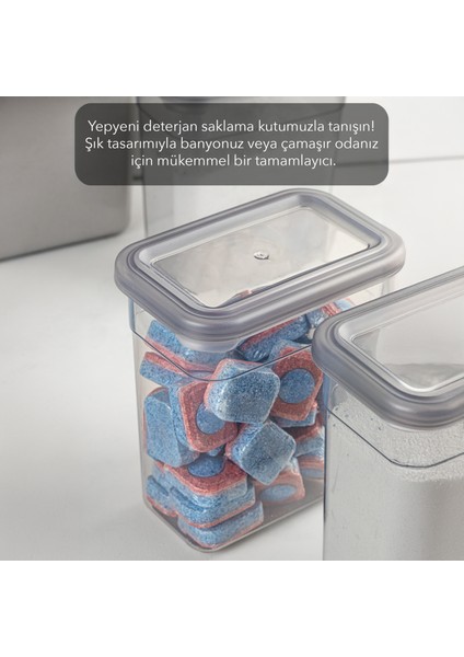 4'lü Etiketli Deterjan Saklama Kabı Seti - Hava Geçirmez Kapaklı Saklama Kutusu - 4 x 1100 ml