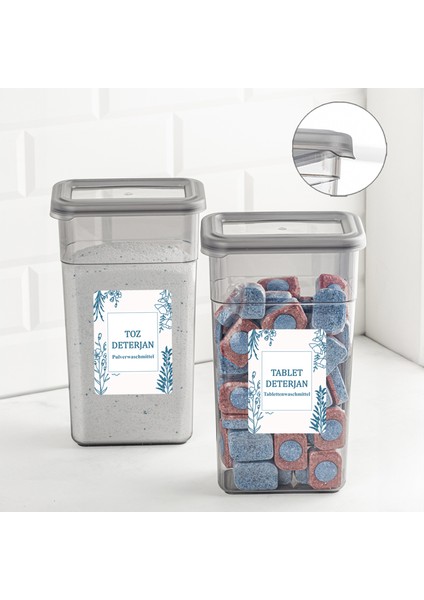 2'li Etiketli Deterjan Saklama Kabı Seti - Hava Geçirmez Kapaklı Saklama Kutusu - 2 x 1580 ml