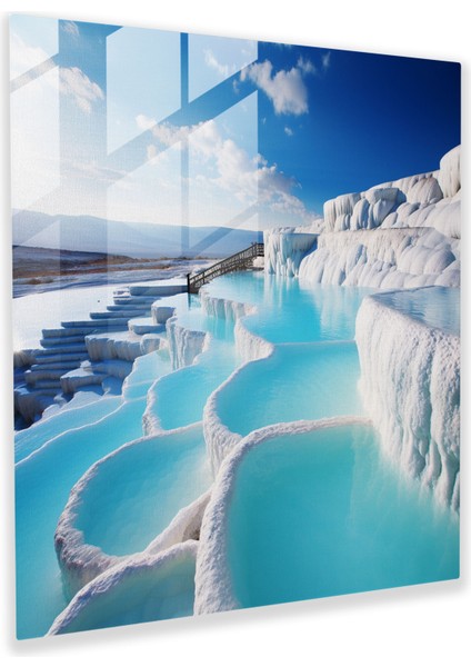 Anadolu Cam Baskı - Pamukkale Teras Görünümü - Anadolu, Cam Baskı, Turkuaz Havuzlar, Mineral Zengini, 30X30