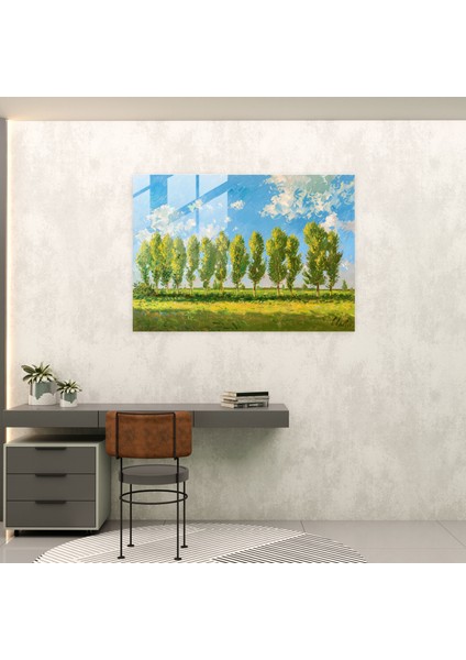 Claude Monet Cam Baskı - Kavak Ağaçları Çayır Cam Duvar Tablosu - Claude Monet, Modern Sanat, Duvar Dekorasyonu, Claude Monet, 45X30