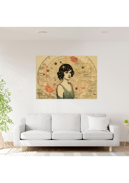 Burç Astrolojik Kolaj Duvar Sanatı - Burç, El Yazısı Notlar, Vintage Kolaj, Antik Illüstrasyonlar, 50X30