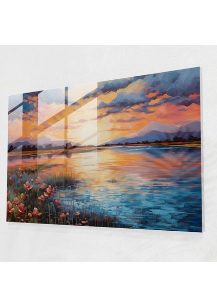 Sakin Hipnoz Cam Duvar Sanatı - Hipnoz, Dönen Gökyüzü, Sakin Manzara, Sakin Göl, 45X30