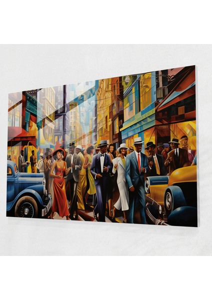 Harlem Glass Print - Retro Art Deco Cam Duvar Sanatı - Harlem, Ev Dekorasyonu, Cam Duvar Sanatı, Canlı Renkler, 45X30