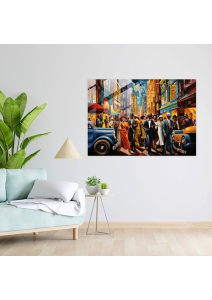 Harlem Glass Print - Retro Art Deco Cam Duvar Sanatı - Harlem, Ev Dekorasyonu, Cam Duvar Sanatı, Canlı Renkler, 45X30