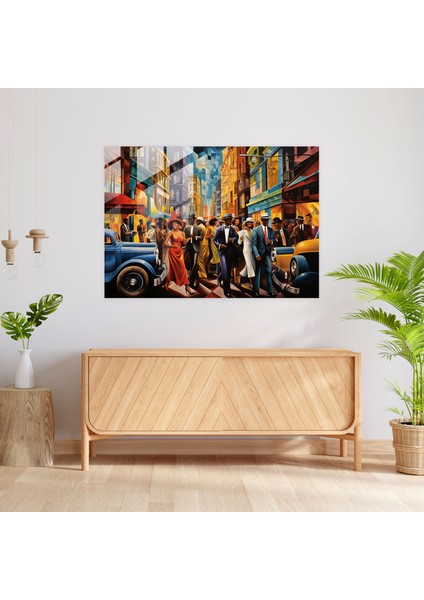 Harlem Glass Print - Retro Art Deco Cam Duvar Sanatı - Harlem, Ev Dekorasyonu, Cam Duvar Sanatı, Canlı Renkler, 45X30