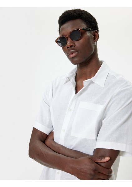 Keten Gömlek Basic Kısa Kollu Cep Detaylı