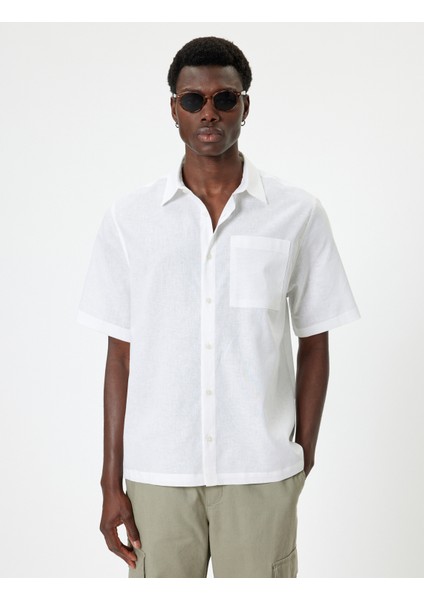 Keten Gömlek Basic Kısa Kollu Cep Detaylı modelleri