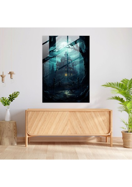 Korku Cam Baskı - Koyu Gotik Perili Köşk - Korku, Cam Sanatı, Korkunç, Duvar Süslemesi, 30X45 modelleri