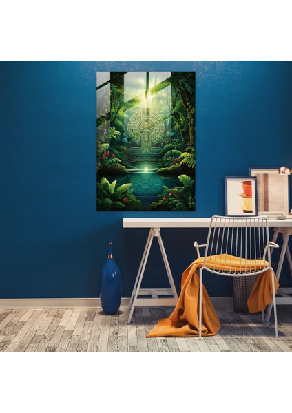 Maya Kutsal Yağmur Ormanı Cam Duvar Sanatı - Maya, Maya Cam Duvar Sanatı, Maya Ev Dekorasyonu, Maya Manevi Sembolleri, 30X45