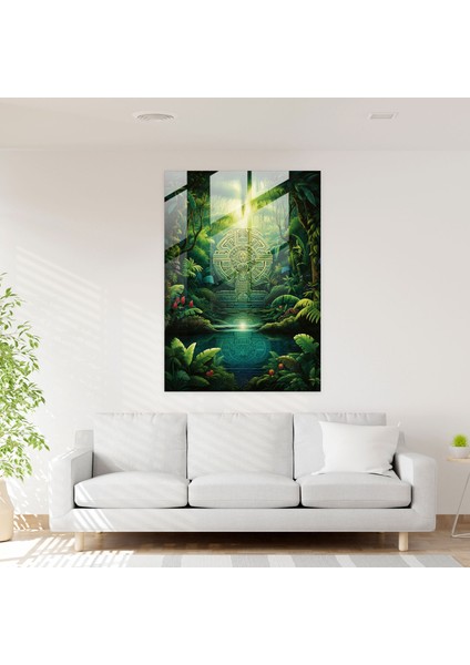 Maya Kutsal Yağmur Ormanı Cam Duvar Sanatı - Maya, Maya Cam Duvar Sanatı, Maya Ev Dekorasyonu, Maya Manevi Sembolleri, 30X45