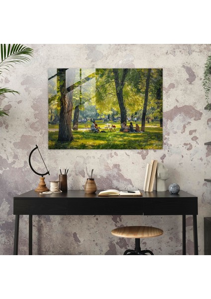 Empresyonizm Cam Duvar Sanatı - Sessiz Park Pikniği - Empresyonizm, Empresyonizm, Park, Ev Dekorasyonu, 45X30 fiyatları