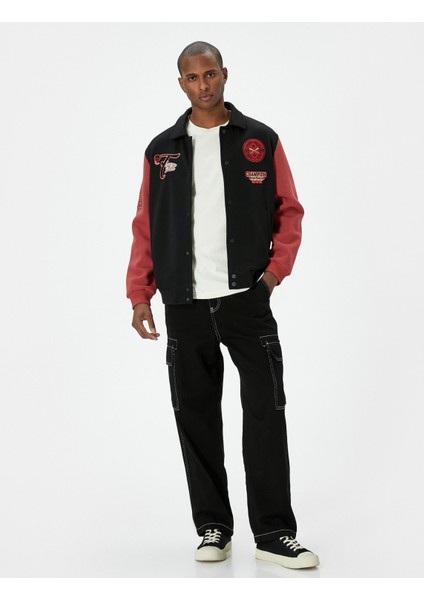 Kolej Ceket Işlemeli Çıtçıt Düğmeli Cepli Klasik Yaka