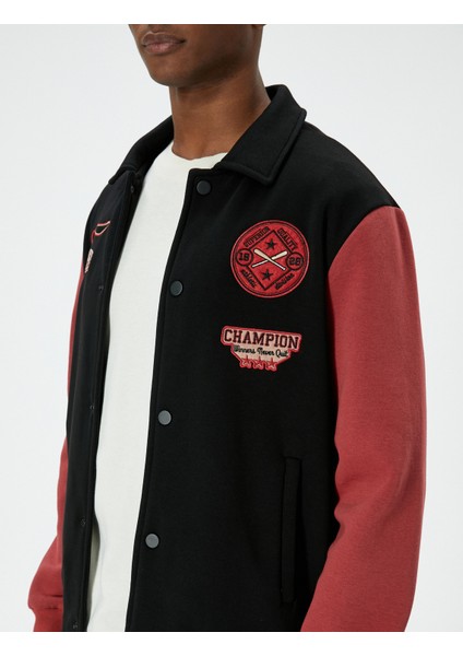 Kolej Ceket Işlemeli Çıtçıt Düğmeli Cepli Klasik Yaka indirimleri