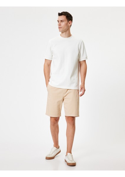 Bermuda Şort Kanvas Beli Lastikli Cep Detaylı Pamuklu