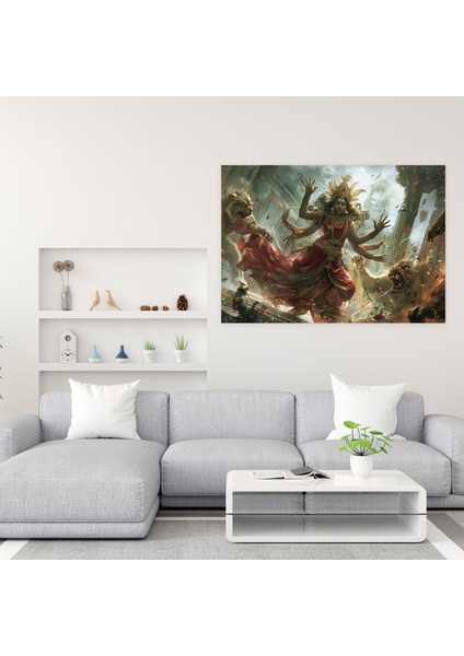 Mitoloji Duvar Dekorasyonu - Şeytanları Öldüren Tanrıça Durga - Mitoloji, Ev Dekorasyonu, Duvar Sanatı, Mitoloji, 50X30 fiyatları