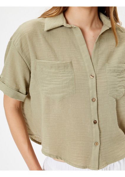 Cepli Gömlek Kısa Kollu Düşük Omuz Klasik Yaka indirimleri