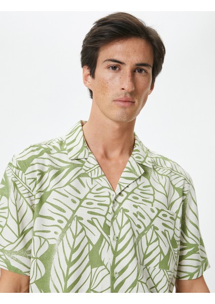 Desenli Gömlek Çiçekli Devrik Yaka Cep Detaylı Keten Karışımlı fiyatları