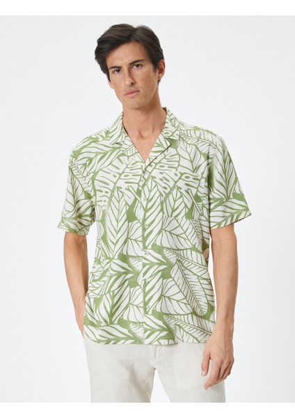 Desenli Gömlek Çiçekli Devrik Yaka Cep Detaylı Keten Karışımlı modelleri