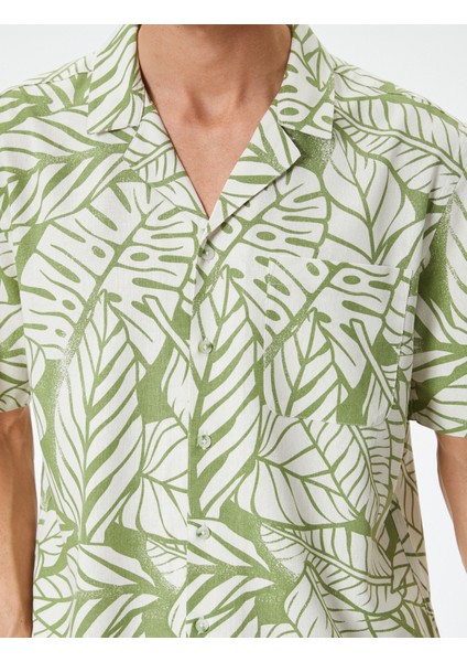 Desenli Gömlek Çiçekli Devrik Yaka Cep Detaylı Keten Karışımlı indirimleri