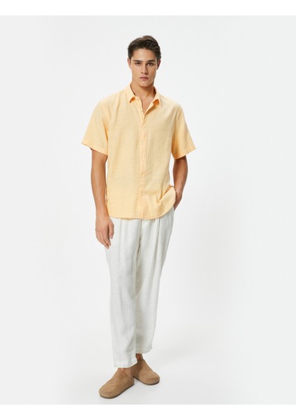 Yazlık Gömlek Kısa Kollu Klasik Yaka Düğmeli Pamuklu
