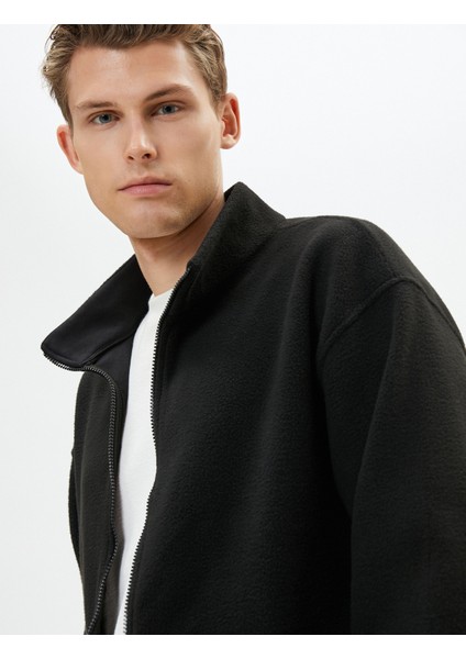 Peluş Ceket Kanguru Cepli Fermuarlı Dik Yaka