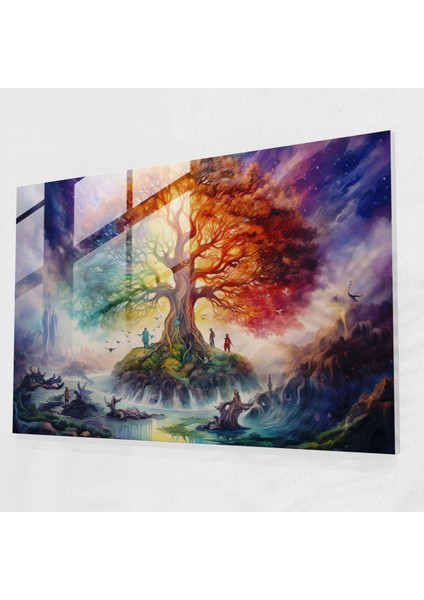 Mitoloji Cam Duvar Tablosu - Yggdrasil Altındaki Tanrılar ve Tanrıçalar - Mitoloji, Tanrıçalar, Cam Baskı, Cam Sanatı, 45X30