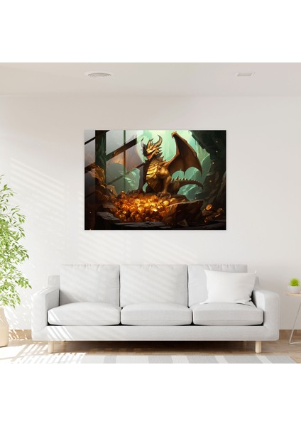 Mitoloji Cam Sanatı: Ejderha Hazinesi - Mitoloji, Duvar Süslemesi, Hazine, Cam Sanatı, 45X30 fiyatları