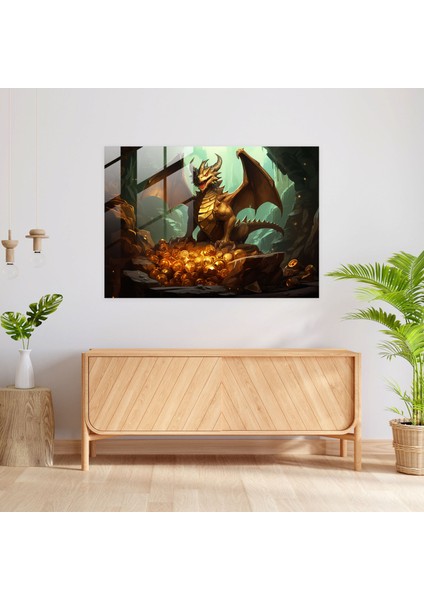 Mitoloji Cam Sanatı: Ejderha Hazinesi - Mitoloji, Duvar Süslemesi, Hazine, Cam Sanatı, 45X30 modelleri