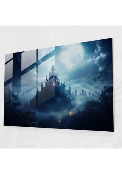 Ortaçağ Kalesi Cam Baskı - Ortaçağ, Ortaçağ, Cam Duvar Sanatı, Kale Silüeti, 45X30