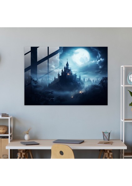 Ortaçağ Kalesi Cam Baskı - Ortaçağ, Ortaçağ, Cam Duvar Sanatı, Kale Silüeti, 45X30 modelleri