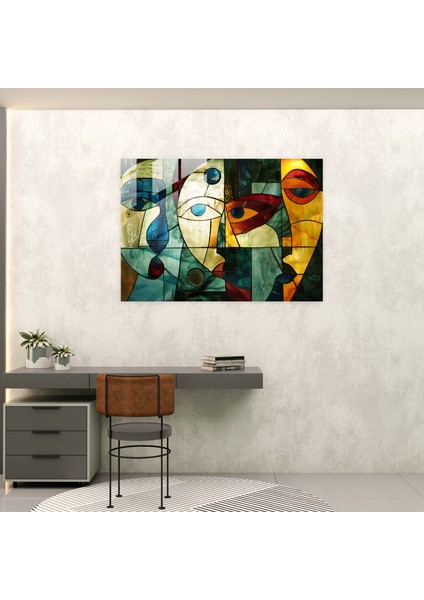 Pablo Picasso Cam Duvar Sanatı - Yüzler ve Şekiller Kolajı - Pablo Picasso, Yüzler ve Şekiller, Kolaj Sanatı, Pablo Picasso, 45X30