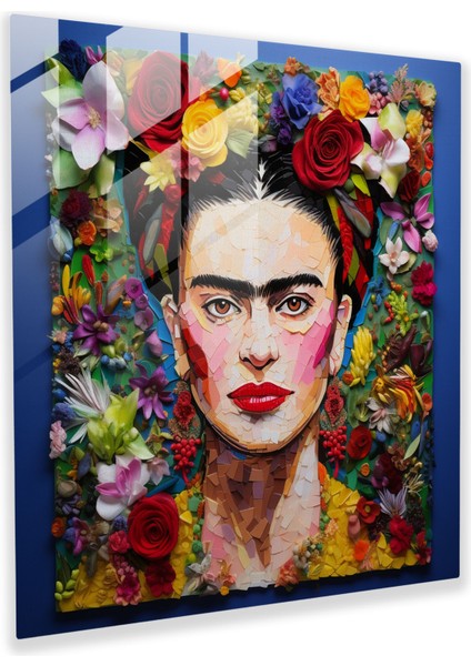 Renkli Frida Kahlo Cam Baskı - Frida Kahlo, Ev Dekorasyonu, Cam Sanatı, Tek Kaş, 30X30